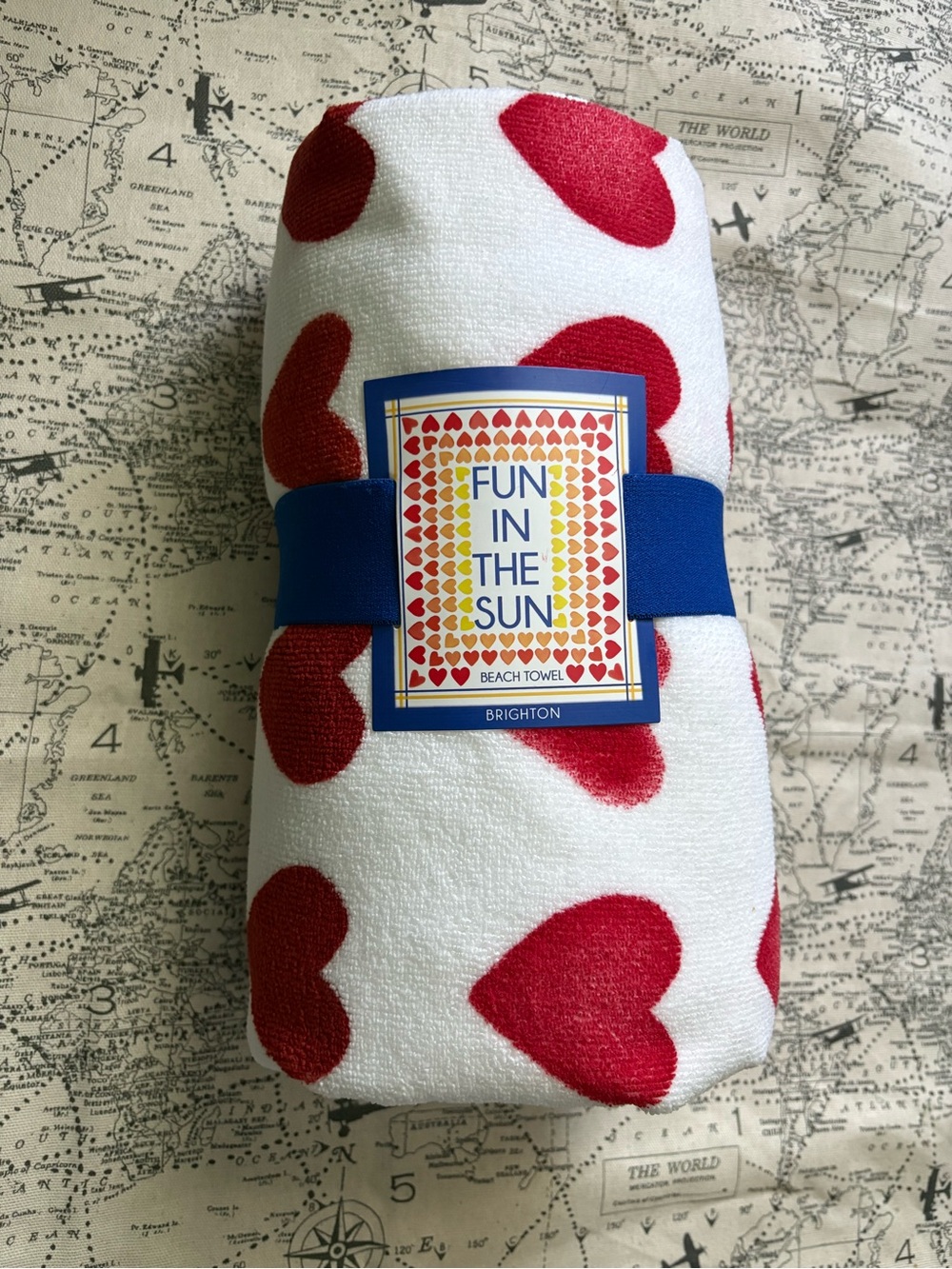 Brighton Red Heart Beach Towel - White & Red